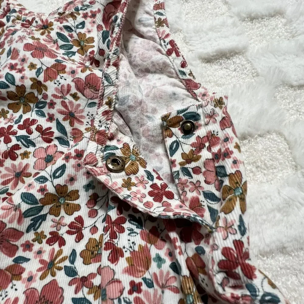 Tommy Bahama Girls Size 6 Floral Corduroy Jumper Dress Pink Snap